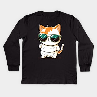 Cute ginger cat wearing sunglasses Kids Long Sleeve T-Shirt